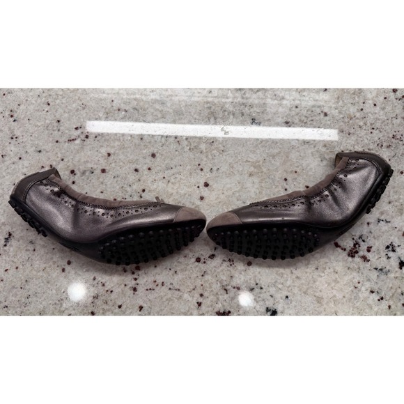 Tod's Women's Size 36.5 (US 6.5) Metallic Taupe Suede Tassel Driving Flats - Picture 5 of 13
